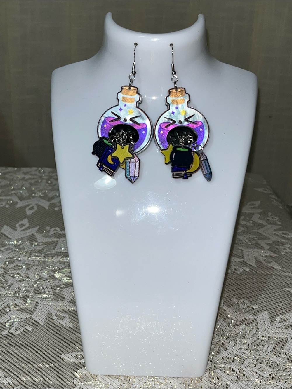 Purple Galaxy Potion Bottle Dangle Charm Earrings NEW